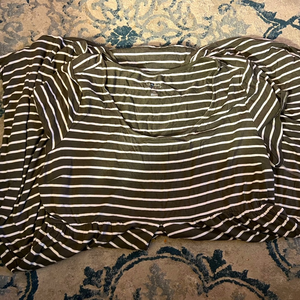 XXL Women’s maternity Isabel dress. Fit and flare. Olive green white striped.